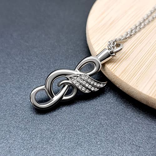 Music Note Cremation Urn Necklace for Ashes Rhinestones Musical Symbol Keepsake Memorial Pendant Jewelry