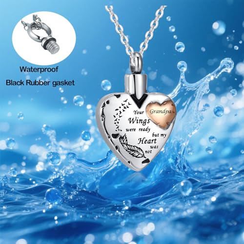 Waterproof Urn Necklace for Ashes-Heart Ash Holder Pendant -Never Fade-Never Fade, Rustproof Cremation Jewelry for Ashes for Women - style: Grandpa