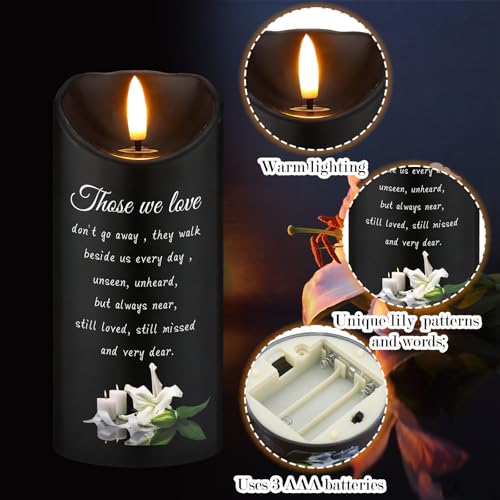 VIHOSE Sympathy Gifts for Loss of Loved One Memorial Candles LED Flameless Funeral Gifts Lily Candles Memorial Celebration Remembrance Bereavement Gift Battery Candle for Prayers(Black)