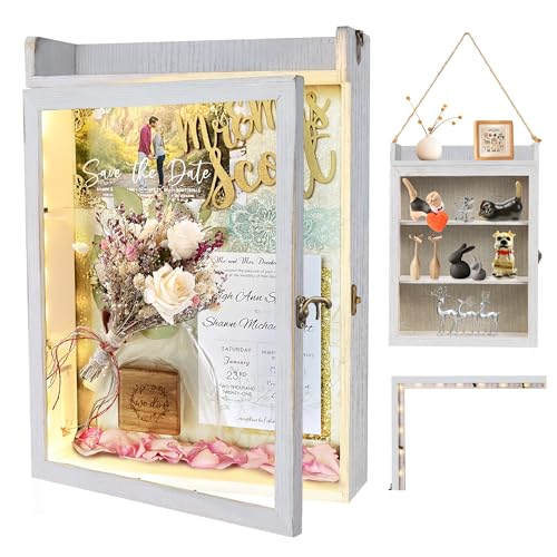 11x16 Flower Shadow Box Frame with Shelves, White - color: Standard White