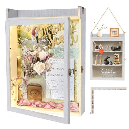 11x16 Flower Shadow Box Frame with Shelves, White - color: Standard White