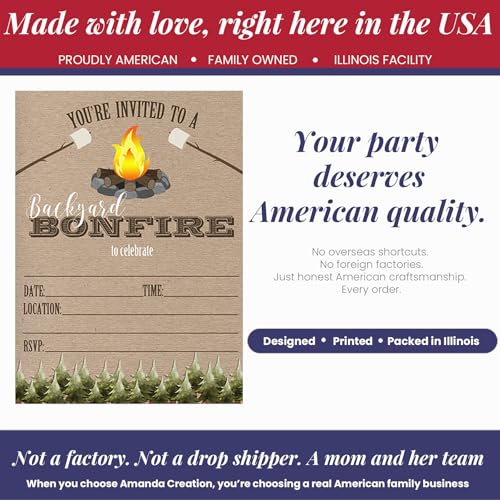 Backyard Bonfire Party Invitations, 20 5x7 Fill In Cards with Twenty White Envelopes by AmandaCreation - style: Backyard Bonfire
