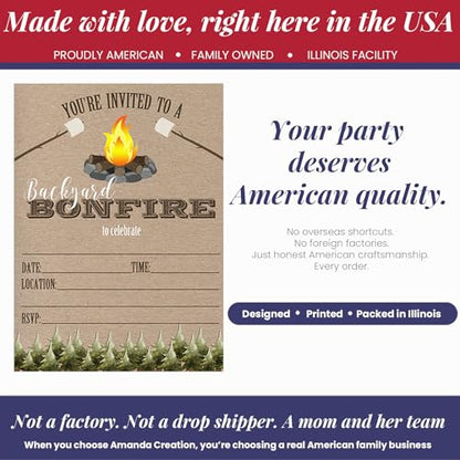 Backyard Bonfire Party Invitations, 20 5x7 Fill In Cards with Twenty White Envelopes by AmandaCreation - style: Backyard Bonfire