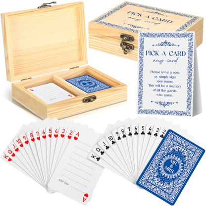 AceOrbit 57 Pack Blue Wedding Guest Book Playing Cards Set with Wooden Box - color: Blue, style: Classic