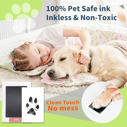 Pet Paw Print Frame Kit with Inkless Pad & Air-Dry Clay, Wooden Memorial Keepsake with Shatterproof Plexiglass for Dogs & Cats - color: brown