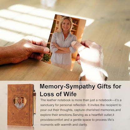 Letters to My Wife in Heaven Journal, Wife Memorial Gifts for Husband, 3 Pcs Memorial Gifts for Loss of Wife A5 Grief Journal Travel Diary with Heart Photo Window in Cover (Wife) - style: Wife