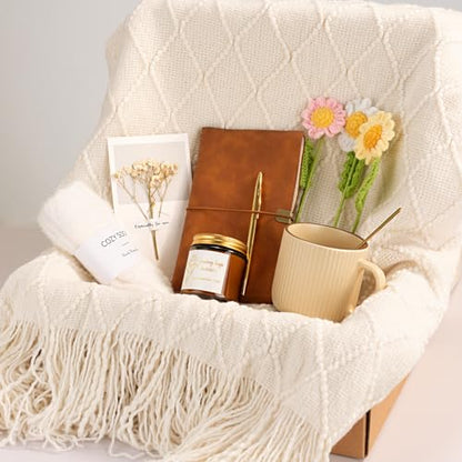 Get Well Soon Self Care Gift Basket for Women, Teacher Appreciation Gifts Thinking of You Care Package Mothers Day Birthday Box for Women Her Sister Wife Girlfriend Friend Grandma Coworker (White) - color: White