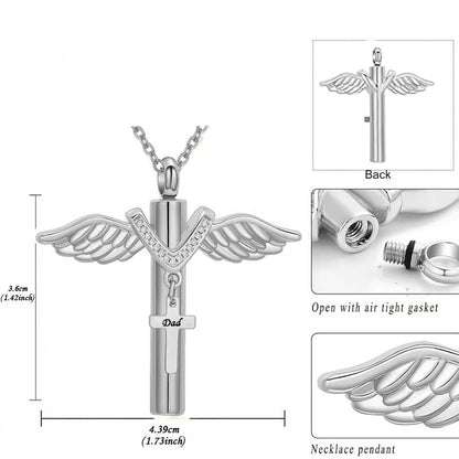 Cross Urn Necklace for Human Ashes Angel Wings Cremation Pendant Necklaces Memorial Keepsake Jewelry for Papa Mom Dad Grandma Grandpa Brother Uncle Aunt - style: Uncle