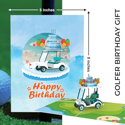 iGifts And Cards Hole-in-One Golf Cart 3D Pop-Up Card Birthday Fun 6"x8" | Friend, Coworker, Coach, Surprise Bday Greeting, Golf Lover, Sports Theme, Outdoor Celebration, Keep Swinging, With Notecard - color: Golf Cart Birthday