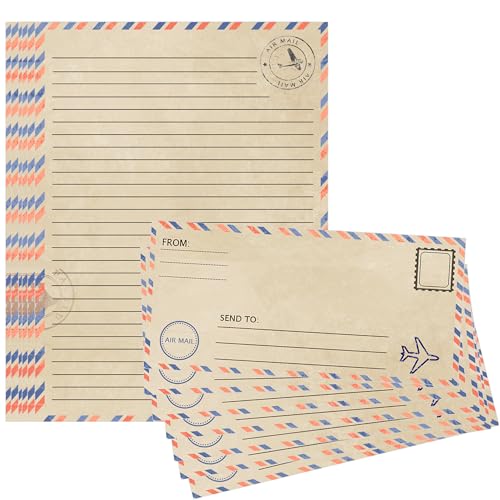 Vintage Airmail Stationery Paper and Envelopes Set 80 Pack Travel Map Letter Paper Writing Paper for Invitations Love Letters Christmas Letter 8.5 x 11 Inch