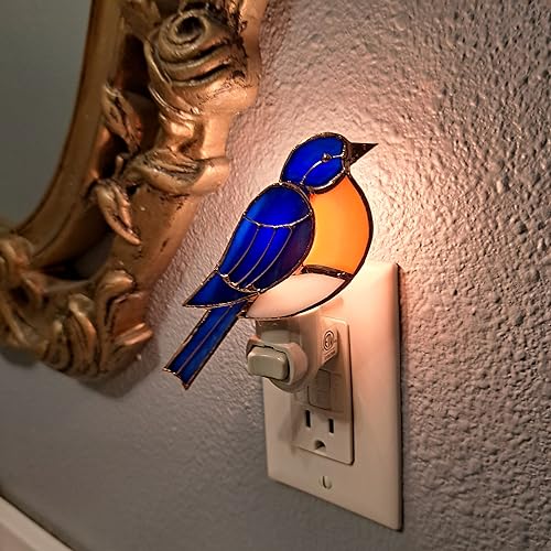 Gift Essentials Bluebird Plug-in Night Light - Stained Glass Nightlight | Bluebird Stained Glass Plug-in Nightlight with On/Off Rocker Switch. Includes One 4-Watt Replaceable Warm-Glow Bulb. - color: Bluebird