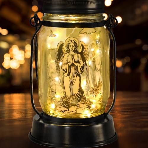 kyoryuger Guardian Angel Gifts for Women/Men Angel Praying Solar Lantern Mom Birthday, Mothers Day, Sympathy Solar Lantern Garden Decoration Outside for Yard, Patio,Backyard,Porch, Torches - color: Guardian Angel Praying
