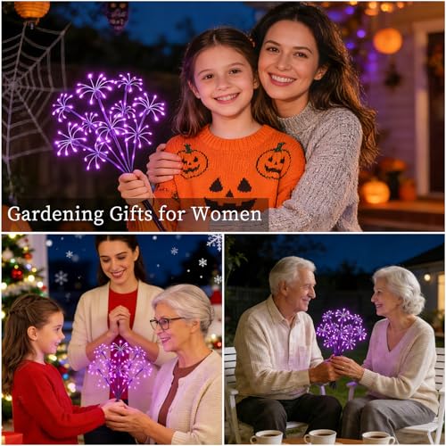 Solar Garden Lights Outdoor, 4 Pack 2-Layer Purple Solar Firework Lights - color: Purple