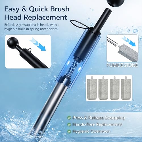 Pumice Stone Toilet Cleaner with Handle – 4 No-Touch Heads for Hard Water - color: Black+Grey