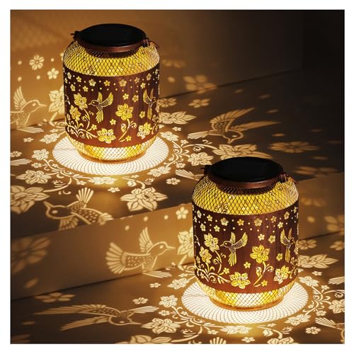 2 Pack Hummingbirds Solar Lanterns Outdoor Waterproof Garden Decor Birthday Gifts for Mom Women Grandma Metal Hanging Solar Lights Outdoor Decoration for Patio,Yard,Porch,Backyard - style: B. 2 Pack Hummingbird