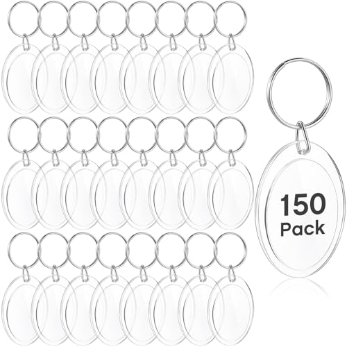 Junkin 150 Pack Acrylic Photo Keychains Clear Personalized Picture Frame Keychain Holder Blank Photo Insert Keyring DIY Favor - style: Oval