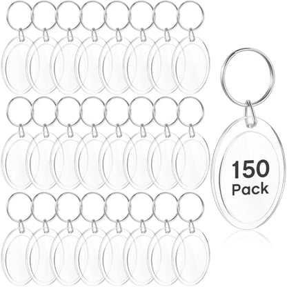 Junkin 150 Pack Acrylic Photo Keychains Clear Personalized Picture Frame Keychain Holder Blank Photo Insert Keyring DIY Favor - style: Oval
