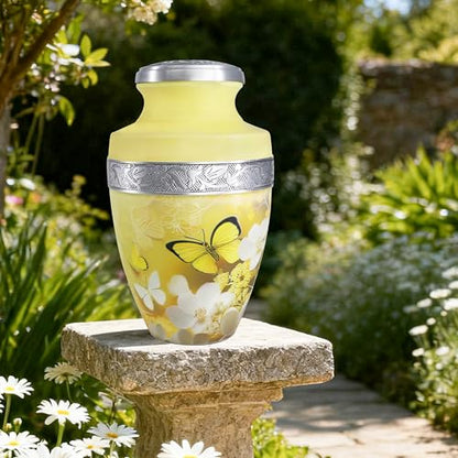 M MEILINXU Yellow Butterfly Urn, Cremation Urns for Human Ashes, Large - color: Yellow, size: Large / Adult