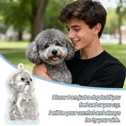 ELANE Dog Hair Keepsake，2 Pack Pet Hair Memorial Keepsake Pet Hair Keychain Keepsake (Clear Bichon) - color: Clear Bichon
