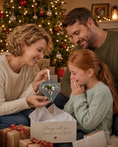 Memorial Christmas Ornament with Photo – in Our Hearts at Christmas Sympathy Ornament with Angel Wings, Holly & Berry Accents – Personalized Remembrance Gift for Loss of Loved One – 3.5" Heart