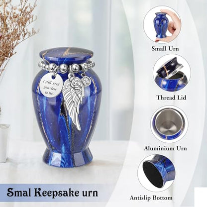 SOITIS Customized Small Urns for Human Ashes Keepsake, 2.83 Inches Urn for Women Men, Customized Aluminum Cremation Urns for Human Ashes-Blue Urn - color: Custom-blue