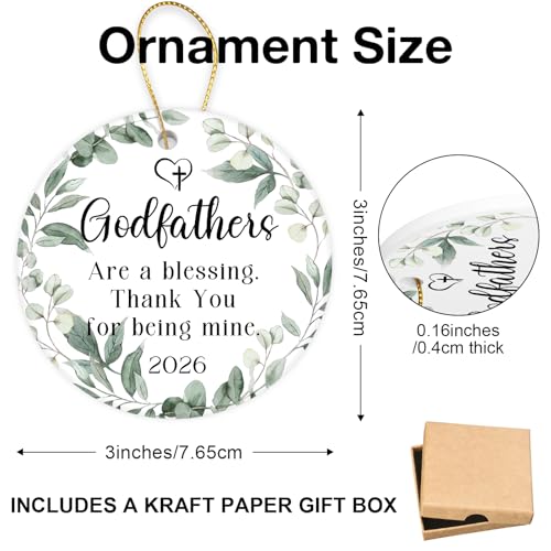 Godfathers Gifts for Men Round Ceramic Ornament Baptism Gift Godfather Ornament 2026 Godfathers Gifts from Godchild Goddaughter God Fathers Gift Ideas - color: Godfathers