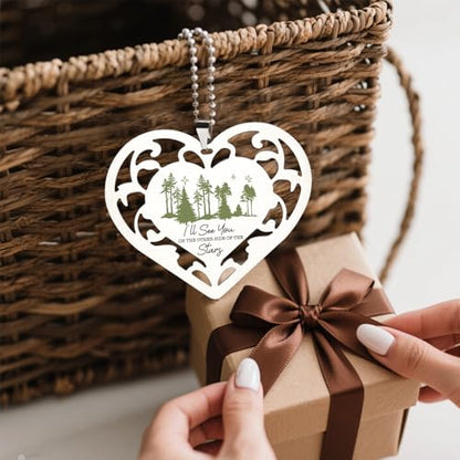 Memorial Heart Ornament “I’ll See You on The Other Side of The Stars” Stainless Steel Heart Sympathy Gift Remembrance Hanging Sign Loss Keepsake Tree Decoration Hanging Ornaments S2X49 - style: Memorial Heart3