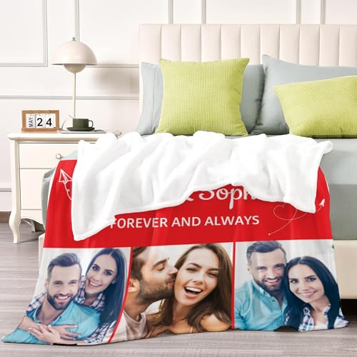 D-Story Custom Blanket with Photos Text Personalized Blankets and Throws Customized Fleece Picture Blanket for Adult Kid Funny Birthday Gifts for Family Couple Wife Husband 4 Photos - color: B2-4 Photos