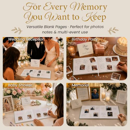 Wedding Guest Book, 100 Blank Pages, 9×7" Gold Foil Hardcover - color: Green