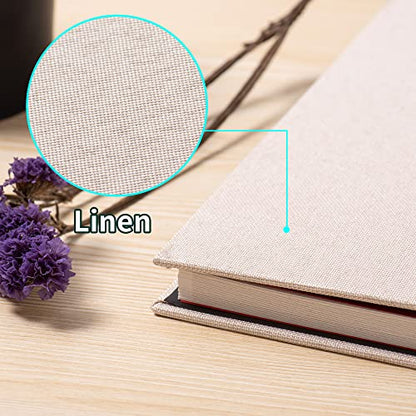 Large Photo Album Self Adhesive for 4x6 5x7 8x10 Pictures Magnetic Scrapbook Album 20 Sheets / 40 Pages Linen Cover DIY Photo Album with A Metallic Pen and and Plastic Board - color: Beige, size: 11"x10.8" 40 Pages
