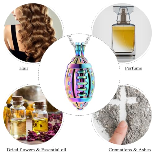 Oinsi American Football Cremation Locket Necklace For Ashes Of Loved Ones Stainless Steel Memorial Urn Jewelry Women Men Keepsake Fashion Necklace - color: All Rainbow Color