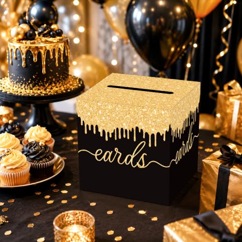 Black and Gold Wedding Card Box with Slot for Reception and Bridal Shower - color: Black Gold02