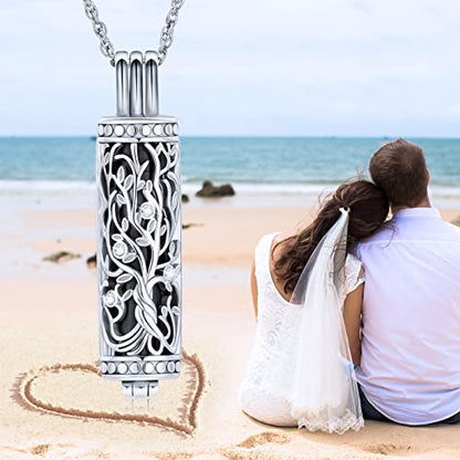 shajwo Cylinder Cremation Jewelry Tree of Life Urn Ashes Necklace for Women Men Vial Cremation Ash Pendant Loved One Memorial Jewelry - color: Black