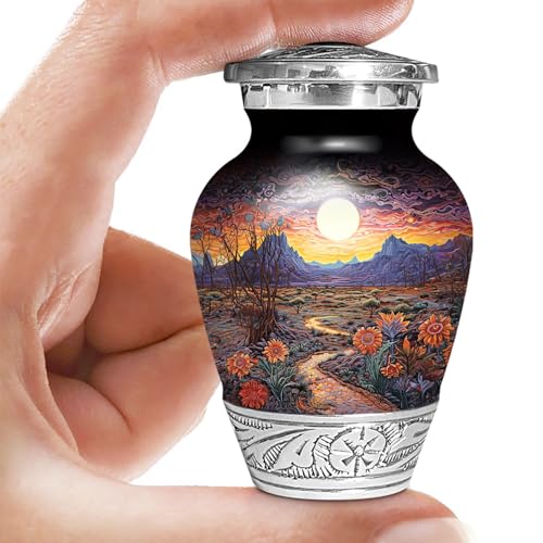 Desert Flowers Urn for Human Ashes | Keepsake Handcrafted Funeral Memorial | Decorative Cremation Urn for Women and Men - color: Desert, size: Small