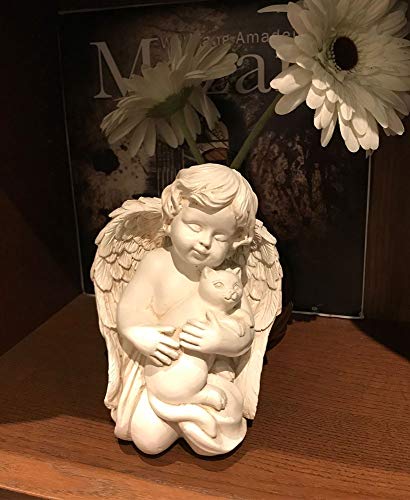 KiaoTime Wings Angel Holding a Cat Statue Faithful Angel Memory Memorial Cat Pet Figurine Garden Statue Indoor Outdoor Home Garden Guardian Rememberance Cat Figurine, 7 inch