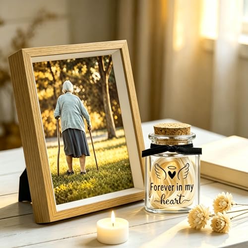 Personalization Memorial Photo Frame with Glass Keepsake Jar，Perfect for Preserving Loved One’s Hair & Memories，Sympathy Bereavement Gift - Holds 4x6 inch pictures (wood 3) - color: wood 3