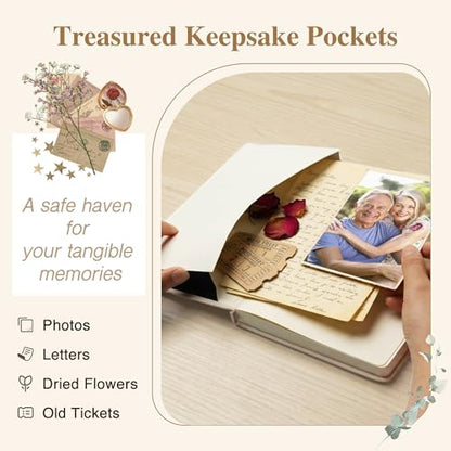 Guided Grief Journal Sympathy Gift Set with Photo Frame Cover | Pocket Hug Coin Keychain & Engraved Pen ,Bereavement, Remembrance, Loss of Loved One, Mother, Father Memorial Gifts (Linen) - style: Guided Grief Journal