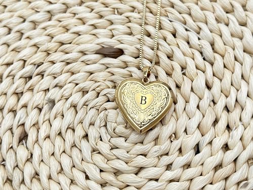 GOKING Love Heart Memory Locket Necklace Holds Pictures for Women - color: Letter B