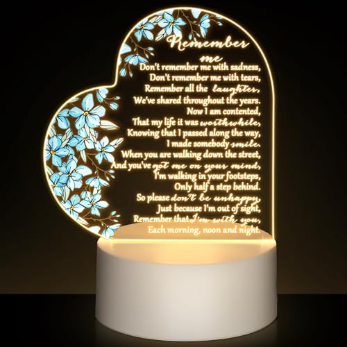 Coume Memorial Gift Night Light Clear Crystal Acrylic Heart Sympathy Gifts Sign LED Light Remembrance Bereavement Decor Condolence Present for Loss of Loved One(Blue Forget Me Not Flower Style) - style: Blue Forget Me Not Flower Style