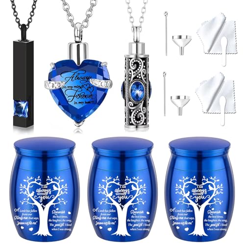 6 Pieces Tree of Life Cremation Urn Set for Ashes Sharing Urns for Human Waterproof Cremation Jewelry Urn Necklaces for Ashes for Women Men - color: 6Pcs-Blue