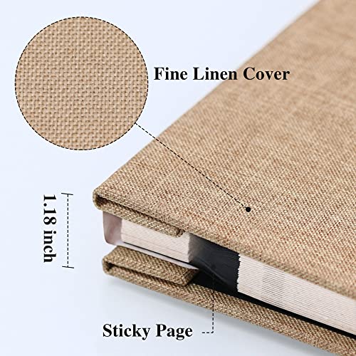 Vienrose Large Self Adhesive Photo Album with Window 11x10.6 60 Pages Khaki | Linen Cover, Scrapbook, Fits 4X6 8X10 Pictures, Metallic Pen Included, Diy - color: Khaki, size: 11"x10.6" 60Pages
