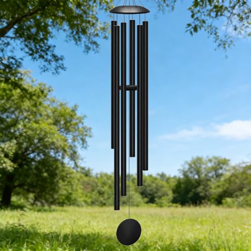 66" Extra Large Wind Chimes for Outside,Deep Tone,6 Aluminum Tubes | Rustproof black finish with deep,soulful melodies for patios and gardens; a heartfelt gift for moms and loved ones.