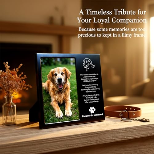 Dog Memorial Picture Frame 4x6, Dog Memorial Gift for loss of Dog (1B) | Angel Rainbow Bridge Prayer Card Included, Premium Aluminum Alloy Material, Packaged in an Elegant Plastic Gift Box - color: Black - Kind Face