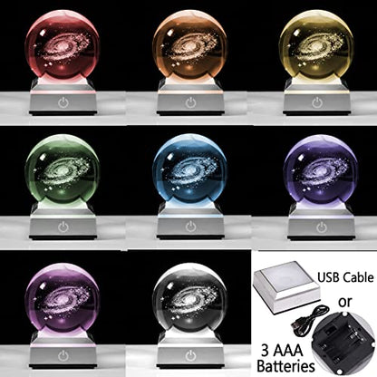 3.15'' 3D Galaxy Crystal Ball Science Universe Gifts with Light Lamp - color: Galaxy