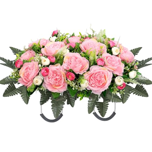 Wocst Grave Decorations for Cemetery Headstone Flower Saddle for Grave Decor Weatherproof,NO-Fading - color: Pink