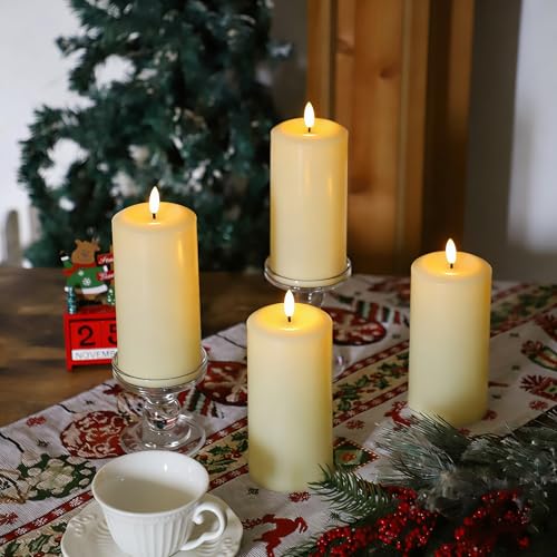 MUMCHASI 4 Packs Flameless Candles, Battery Operated Candles with Remote, Plastic LED Flickering Candles, Pillar Candles for Home Wedding Party Halloween Christmas D3 xH6 (Ivory) - color: ivory-plastic