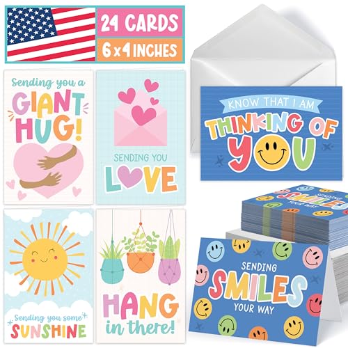Hadley Designs Thinking of You Cards with Envelopes - 24 Hello Greeting Cards Thinking of You Card for Men & Women Bulk, Blank Encouragement Card for Kids, Just Because Cheerful Encouraging Notecards - style: Colorful Pastel