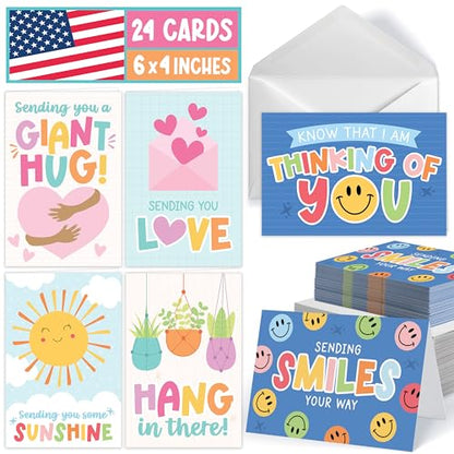 Hadley Designs Thinking of You Cards with Envelopes - 24 Hello Greeting Cards Thinking of You Card for Men & Women Bulk, Blank Encouragement Card for Kids, Just Because Cheerful Encouraging Notecards - style: Colorful Pastel