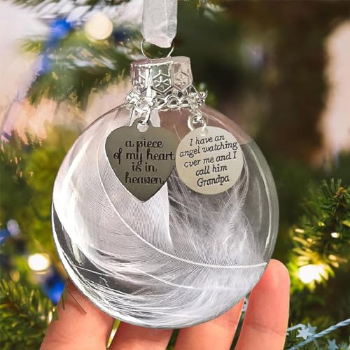 Memorial Ornaments Gifts, 3.15 Inches Christmas Memorial Ornaments Hanging Clear Feather Ball Sympathy Gift - color: Grandfather