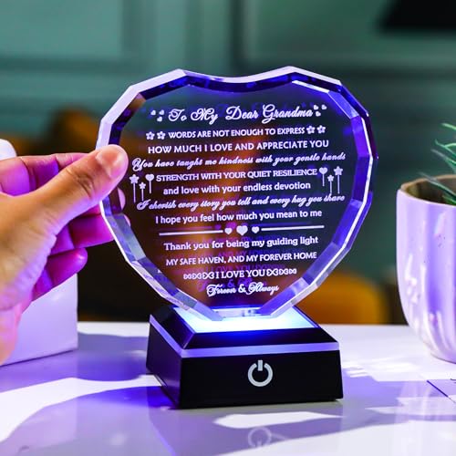 Arikyrist Gifts for Grandma with Colorful Light Base Great Grandma Birthday Gifts from Granddaughter Crystal Keepsake Best Gift Idea for Grandmother on Mother's Day Christmas Valentines - style: Grandma Gifts + Light Base